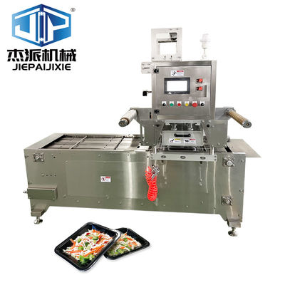 Macchina di sigillamento per imballaggi automatici a pelle da vassoio per imballaggi a pasta fritta Forma di imballaggio vassoio/scatola/contenitore Distanza applicata 2100×900×1700mm